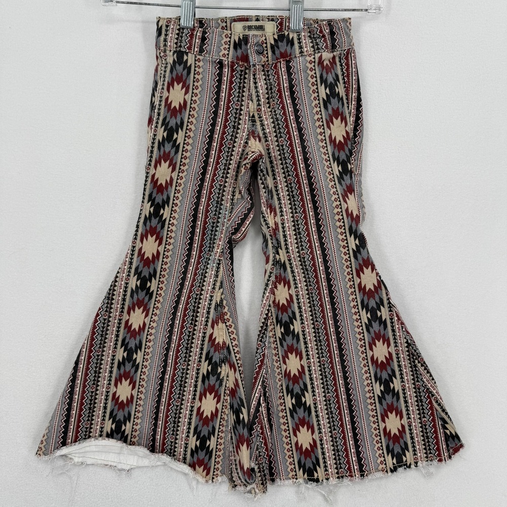 Rock and Roll Denim Girls 4 Southwestern Print Button Bell Bottom Flare Pants